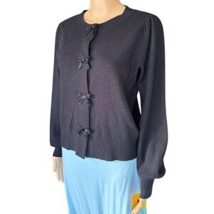 EXPRESS Women’s Beaded Bow Cardigan Elegant Understated Sophisticated Holiday